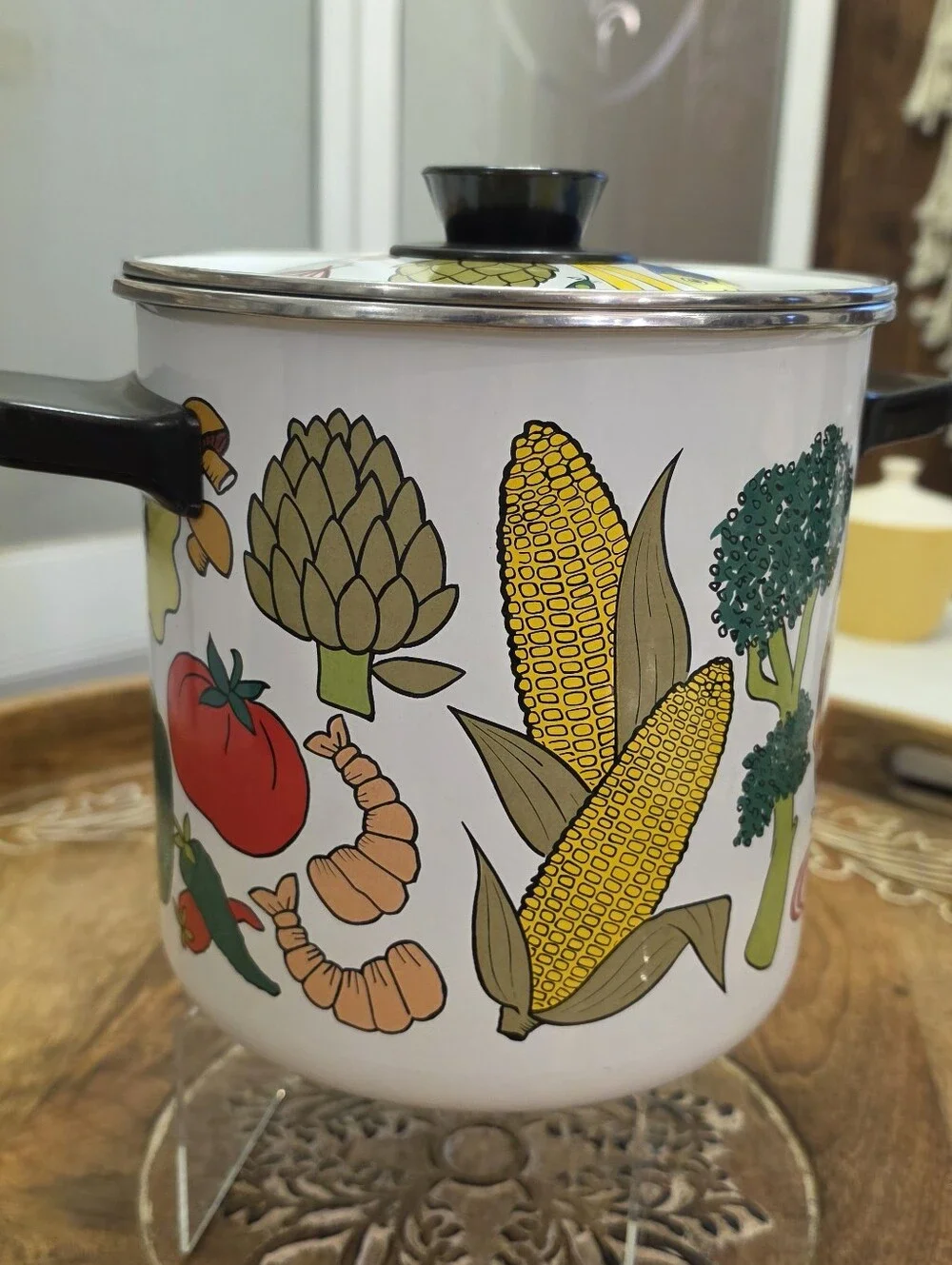 Vintage San Ignacio Nantucket 4 Qt Enamel Stock Pot Lid Spain Seafood Lobster MC
